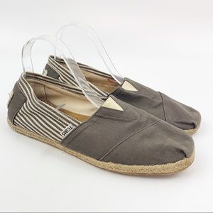 TOMS Espadrille Slip On Flats Gray Striped Sz 9 M